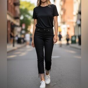 Risen Embellished Crop Straight Black Jeans